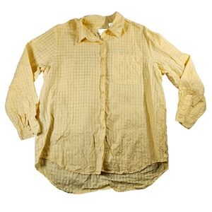 Liz Claiborne Sz L Vintage Yellow 100% Irish Linen Long‎ Sleeve Button Up Shirt